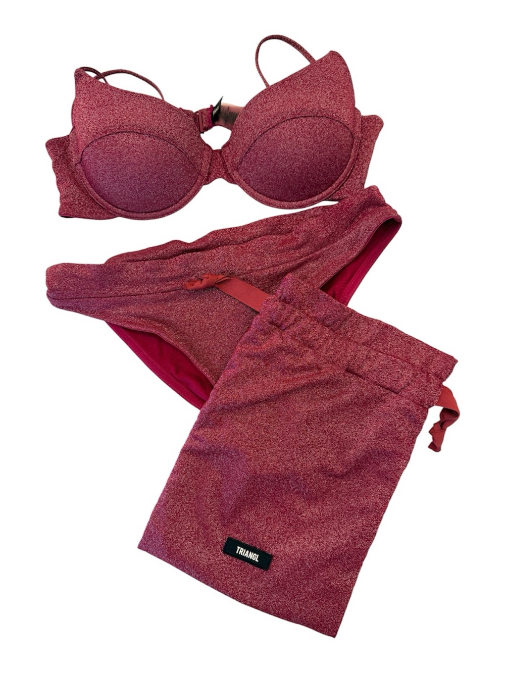 triangl swimwear Red Shimmery Bikini Top with Black Tag